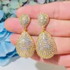 QooLady Fashion Female Simple Tear Drop Design Micro Pave Full Gold Sparkly Cubic Zircon Ciondola l'orecchino Cocktail Gioielli E107 Lampadario