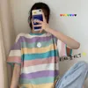 Kobieta Tshirts Rainbow Striped krótkie rękodzie