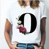 26 Top T-shirt da donna con lettere dell'alfabeto Ragazza dalla A alla Z Combinazione di fiori Top casual in stile coreano a maniche corte