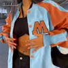 Letra bordado chaquetas de mosaico Varsity Mujeres de gran tamaño Otoño Invierno Fashion Bomber Vintage Y2K Baseball Coat 220801