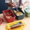 Boîte à bento pour adulte résistant aux fuites micro-ondes et lave-vaisselle Boîtes à lunch avec baguettes et cuillères