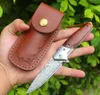 Damascus Flipper Pocket Knife VG10 Damascuss Steel Blade Rosewood + Steel Head Handle Ball Bearing EDC Knives Tools With Leather Mante