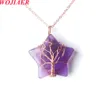 European Jewelry Crystal Natural Stone Necklace Wrap Wisdom Tree Rose Gold Star Pendant BO976