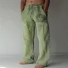 Mens Casual Pants sweatpants Sun Flower Print Full Length Pants Pocket Drawstring Linen Trousers Men 220621