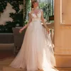 Plus Size A Line Tulle Wedding Gowns With Cap Sleeves Jewel Neck Lace Appliqued Garden Bridal Dresses Sweep Train Illusion Buttons Back Vestidos De Novia CL0569
