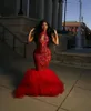 Gorgeous Red New Arrival Sexy Plus Size Sparkly Mermaid Evening Dresses Long High Neck Ruffles Tulle Sequined Black Girls Custom Made