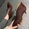 Klänningskor Pointy V Neck patentläder ensamstående kvinnor höga klackar fjäder mångsidig retro chunky zapatos de mujer svart