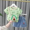 Ensembles de vêtements Vêtements pour bébés Robe pour filles T-shirt imprimé de fruits avec short en denim Gland 2 pièces / ensemble Mode Enfants Tenues 1 3 4 ans C