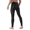 Pantalons pour hommes Leggings de poche de renflement brillant pour hommes Couleur unie Ceinture élastique Sports Fitness Mid Stretchy Skinny Pants