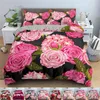 Housse de couette à fleurs romantiques, ensemble de literie à fleurs roses, couette moderne imprimée en 3d pour filles et femmes, décor de mariage, de saint-valentin