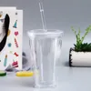 ストック16オンスのプラスチックタンブラーダブルウォールアクリルクリアドリンクジュースカップとストローコーヒーマグDIY透明マグFY5391