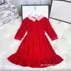 Lente zomer Girls039 Rode korte mouw lange mouw fluwelen rok Dollar Collar Princess Dress Temperament Dress7665525