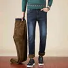 Marka Moda Kış Peluş Kalınlaşmış Kot Erkek İnce Düz Elastik Büyük Sıcak Pantolon