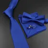 Men039S TIE BOWTIE 세트 럭셔리 비즈니스 노동자 블루 검은 색 단색 실크 실크 폴리 에스테르 자카드 웨이터 넥타이 슈트 웨딩 파티 24817406