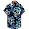 Męskie koszulki męskie koszule męskie czaszki 3D Print Lato swobodny oddychający guzik z krótkim rękawem w dół pojedynczy piersi plaża Whit22