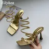 Ankomst Mode Guld Kvinnor Sandaler Tunn Låg Hälsa Smalband Rom Sandal Sommar Gladiator Casual Sandal Shoes CX220331