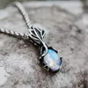 Pendant Necklaces Vintage Womens Moonstone Necklace Silver Color Flower Charm Chain For Female Floral JewelryPendant