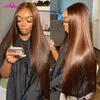 Chocolate Brown Straight Lace Front Wigs For Women 13x4 Lace Frontal Synthetic Wig Simulation Human Hair