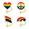 Accessoires de dessus de paille en silicone drapeau arc-en-ciel personnalisé couverture breloques réutilisable résistant aux éclaboussures bouchon anti-poussière décoratif 8mm fournitures de fête en paille