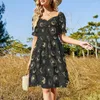 Casual Dresses Black And Gold Moon Dress Sexy V Neck Star Sun Astrology Art Elegan Female Aesthetic Graphic Oversized GiftCasual228v