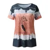 Women's T-Shirt Womens Casual Fashion Feather Printing Round Neck Short Sleeve T Long Tall Shirt Women Tops For Leggings SleeveWomen's