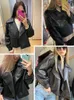 Ftlzz Spring Femmes Faux Veste en cuir Biker Red White Coat Turndown Collier PU Motorcycle Vestes Loose Streetwear Extérieur 220810