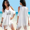 Summer Beach Bikini täcker kvinnor White Off Shoulder Kafan Sarong Loose Tops Casual Fringed Shirt Swimwear Beachwear 220524