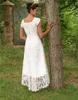 Beach Lace Wedding Dresses High Low Short Sleeves Square Tea Length Short Bridal Gowns A Line Country Wedding Dresses