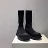 نساء على الجدران متماسكة فقي Slick Boot Boots Boots Black Boot Boot مضلعة جورب الجزء العلوي من أعلى الجورب مع مربع NO386