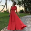 Flytande chiffong en linje prom klär en axel 2022 röda långa aftonklänningar klippta ut vestido de festa