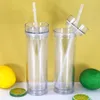 Local warehouse 16oz Clear Acrylic Skinny Tumblers with Lids and Straws 2 layer Plastic Tumblers with color Straw US STOCK