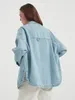 Wixra Women Denim Jacket Loose Wid Down Collar Femme Casual Classic Jeans Colthes Autumn AllMatch Outwear Coats 220726