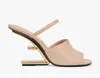 Lyxdesign pumpmärke Dam pumpar sandal tofflor glidklack First Mink Heeled Sandaler högklackat guldfärgad skulpterad klack STORLEK 35-39