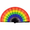34 cm grande dobramento Fã da mão Festa dobrável DOT Rainbow Print Black Bamboo Nylon Cloth Festival Fan para presente