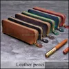 Pencil Bags Cases Office School Supplies Business Industrial Handmade Genuine Leather Bag Vintage Retro Cowe Zipper Case Pouch Glasses Sta