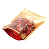 Tillbaka Red Gold Transparent Stand Up Självförsegling Väska Aluminiumfolie Förvaringsväska Torka Frukt Snack Tea Packing Väskor LX4720