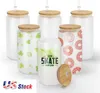 DHL 12oz 16 Oz Sublimation Glass Beer Dugs with Bamboo Lid Straw Tumblers DIY Frasted Clear Can Can Can Transf