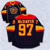 NIK1 Mens Erie Otters 74 Dane Fox 97 Connor McDavid 28 Connor Brown 100 % 자수 CUSOTM 모든 이름 Hockey Jerseys 해군 흰색 노란색