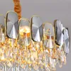 Lustre de cristal luxuoso para sala de jantar Cozinha moderna Cristal Indoor Lâmpadas de Pendurar Retângulo Gold Levado Luz de Luz Luminárias