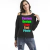 Oversized Sexy Night Club Solid Women Off Shoulder T shirt Long Sleeve Cust P o Text Printed Lady Tees Shirt Tops T shirt 220621