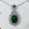 Silberne Halsketten, natürliche grüne Jade, Chalcedon, runder Achat, Anhänger, Halskette, chinesischer geschnitzter Charm-Schmuck, modisches Amulett für Frauen, Geschenk