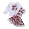 Zestawy odzieżowe Born Girls Christmas Sukienka i spodnie Koronki szydełkowe z długim rękawem Top Bow Suspender Culottes 2-częściowy garnit