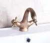 Bathroom Sink Faucets Antique Brass Dual Cross Handle Single Hole Vessel Faucet Mixer Tap Lnf250