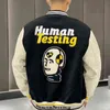 HUMAN MADE Jacket Fleece Casual Ricamo Lettere Manica in pelle Uomo Donna Human Made Giacca da baseball T220816