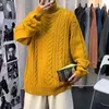 White Sweater Men Turtleneck Men Long Sleeves Cable Knitted Sweater Korean Fashion Streetwear Sweaters Men Sweaters L220801