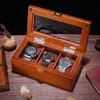 Caixas de relógio Casos 3 slots de madeira organizadora de estampa de madeira marrom de armazenamento de madeira para embalagem de jóias de presente