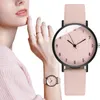 Armbandsur Top Style Fashion Women's Simple Dial Leather Band Analog Quartz Wristwatch Pink Ladies Watch Women Dress Clock #75WristWatches