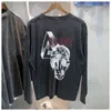 American Street Punk Fashion Brand Rhude Washed Old Vintage Cotton Long Sleeve Skull Letter Printing Men