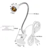 Enchufe europeo para EE. UU., portalámparas de escritorio Flexible de 360 grados, Base E27, enchufe de luz, Cable con Clip de cuello de cisne con interruptor de encendido y apagado para plantas domésticas