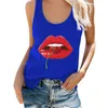 Damskie zbiorniki Camis Kobiety Moda usta Drukuj Round Neck Neck Tee Plus Size Cherry Graphic Camisole